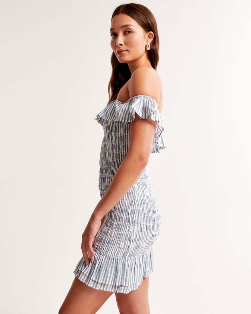 Blue Off-The-Shoulder Smocked Mini Dress - Image 5