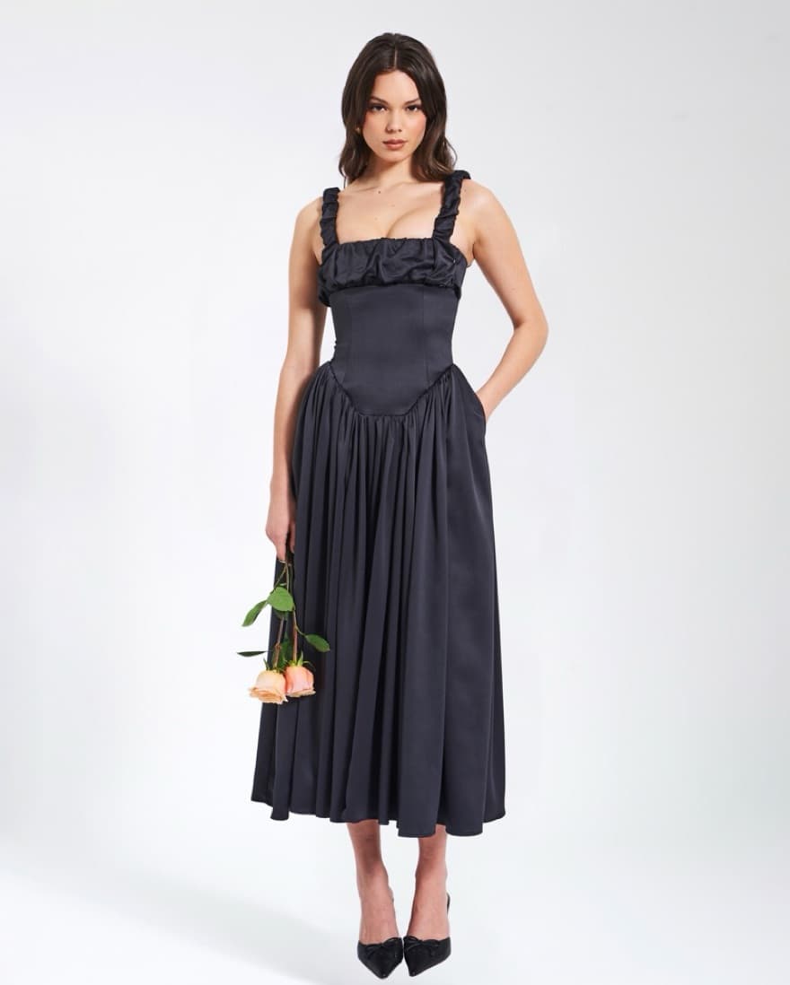 Miss Circle Drop Waist Satin Sundress - Image 3