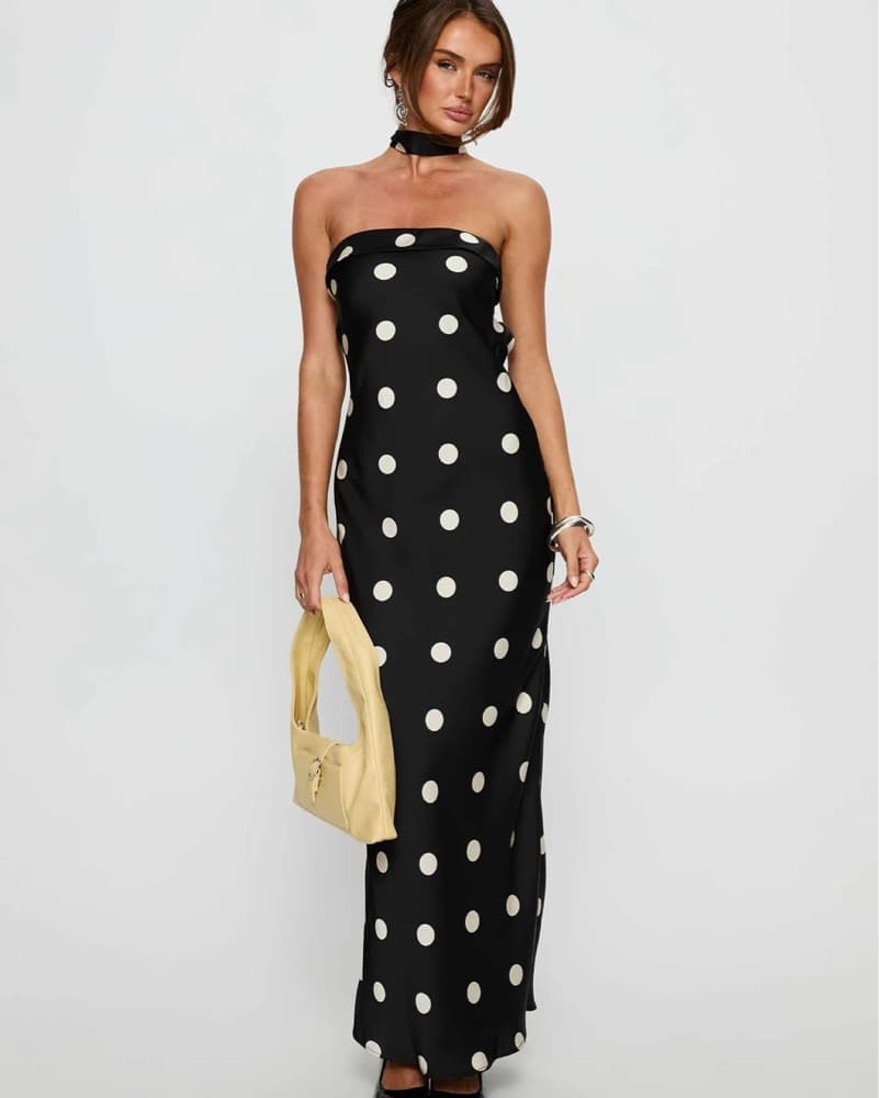 Black & White Polka Dot Strapless Dress - Image 1