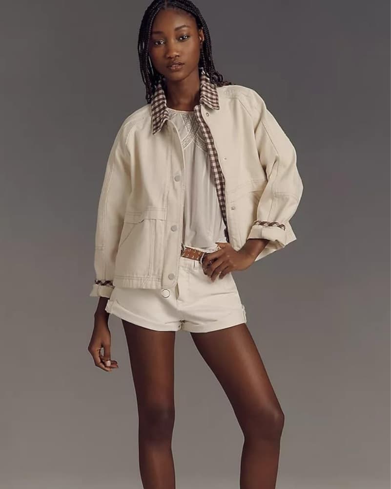 White Checkered Barn Jacket  - Image 4