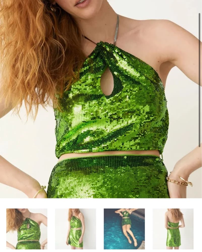 & Other Stories Green Sequin Crop Top - Image 2