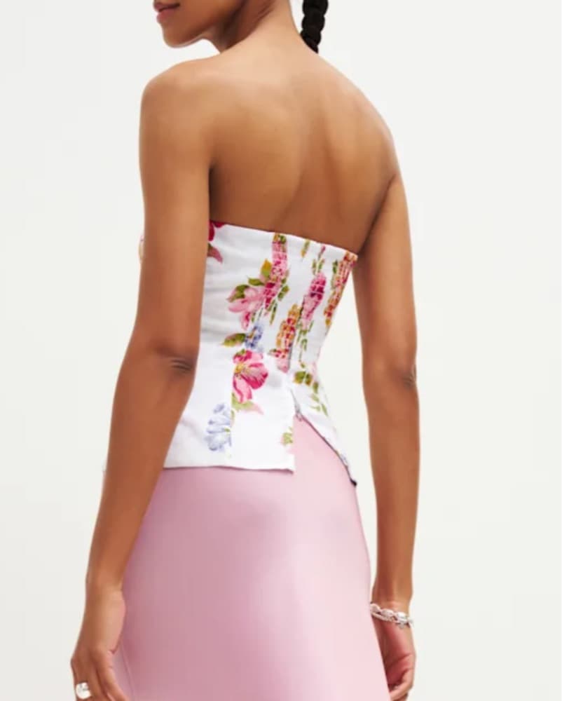 Floral Linen Fitted Strapless Top - Image 2