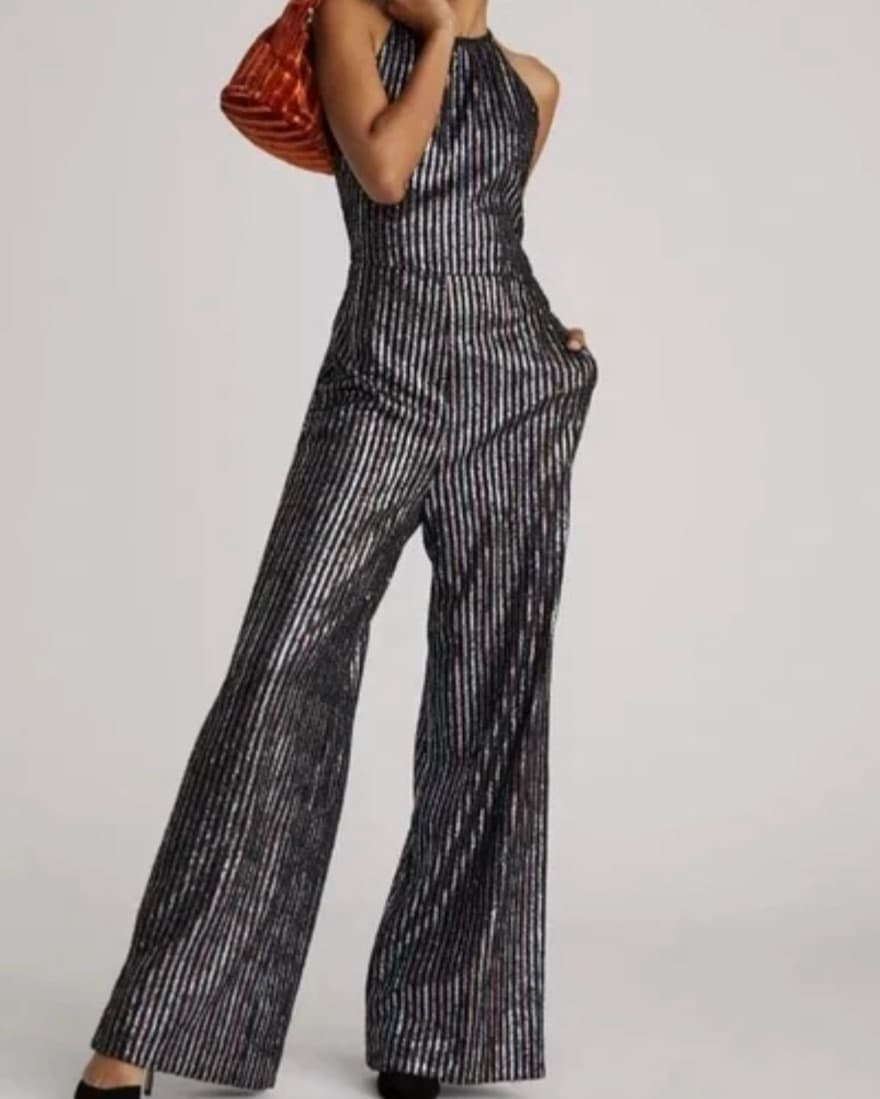 Anthropologie Silver Disco Jumpsuit - Image 1