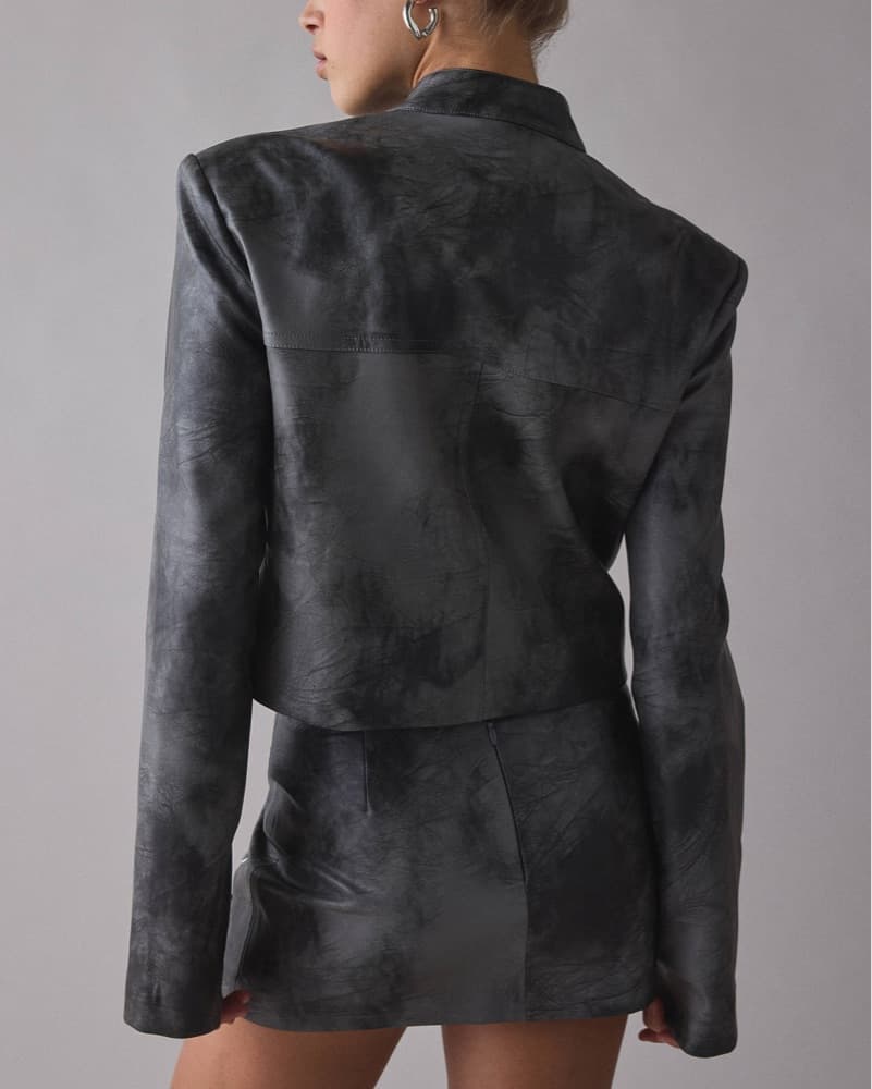 Edgy Leather Moto Jacket and Mini Skirt Set - Image 3