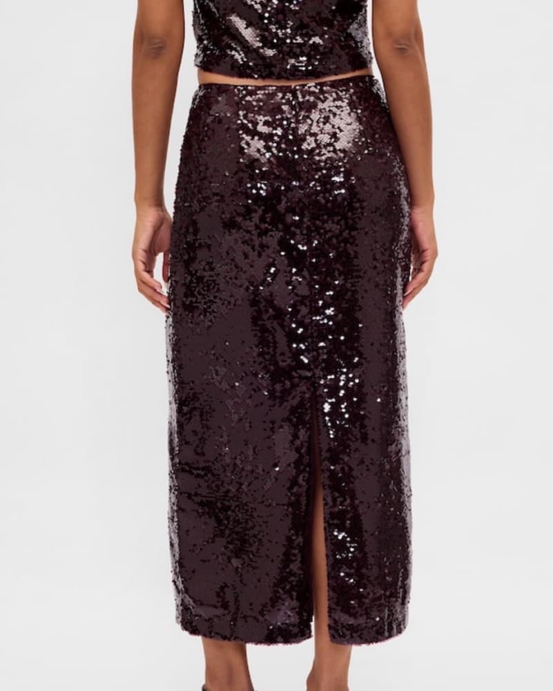 Burgundy Sequin Midi Skirt - Image 4