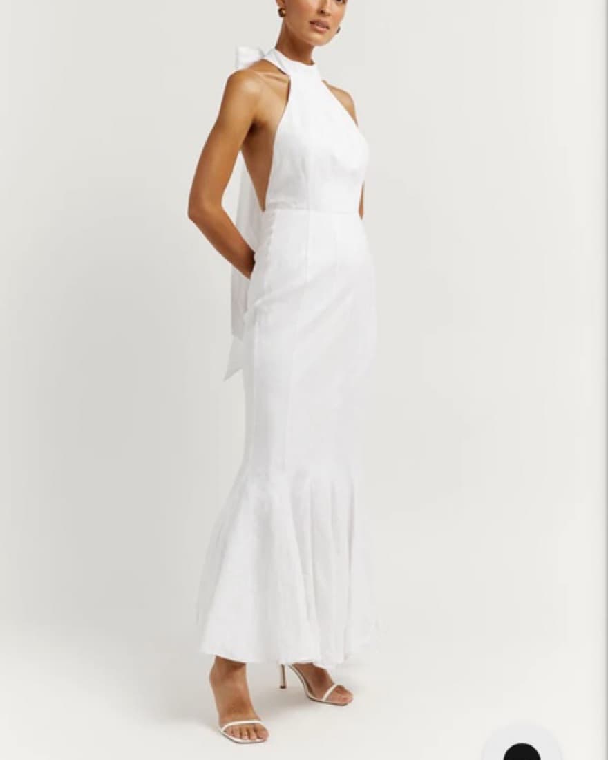 Dissh Aisle White Linen High Neck Dress - Image 4
