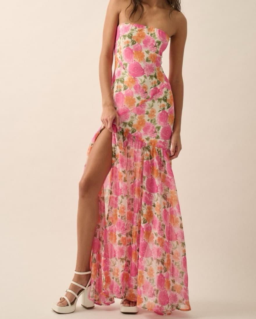 Vibrant Floral Strapless Maxi Dress - Image 1