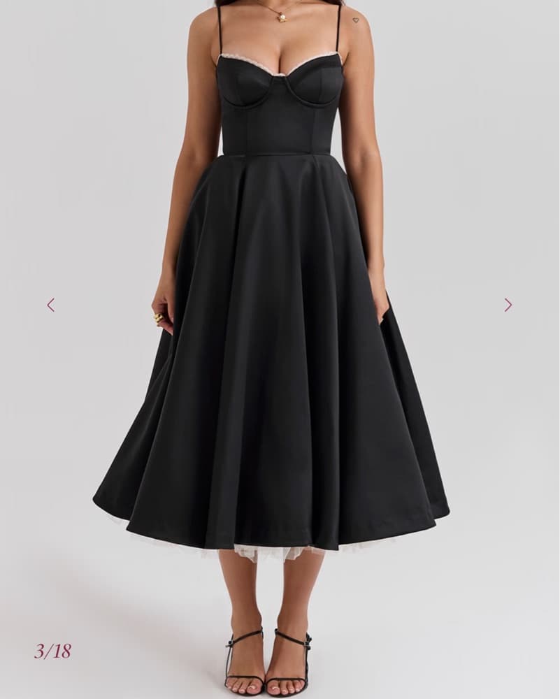 Mademoiselle Black Tulle Midi Dress - Image 2