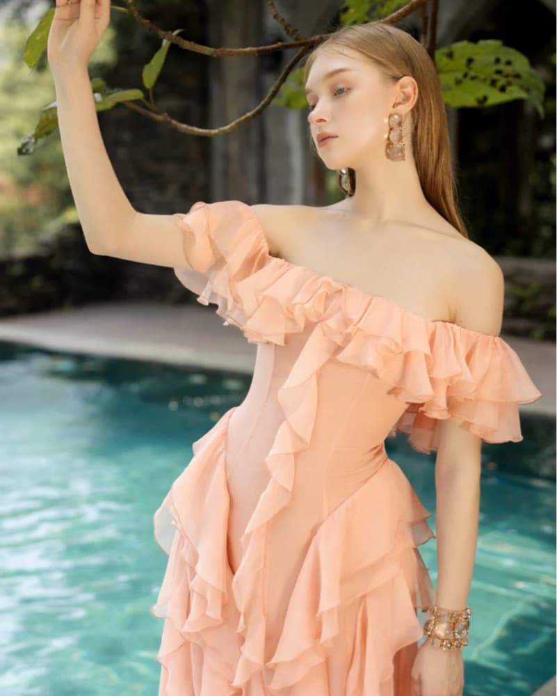 21SIX Elisabeth Peach Fuzz Silk Ruffles  - Image 4