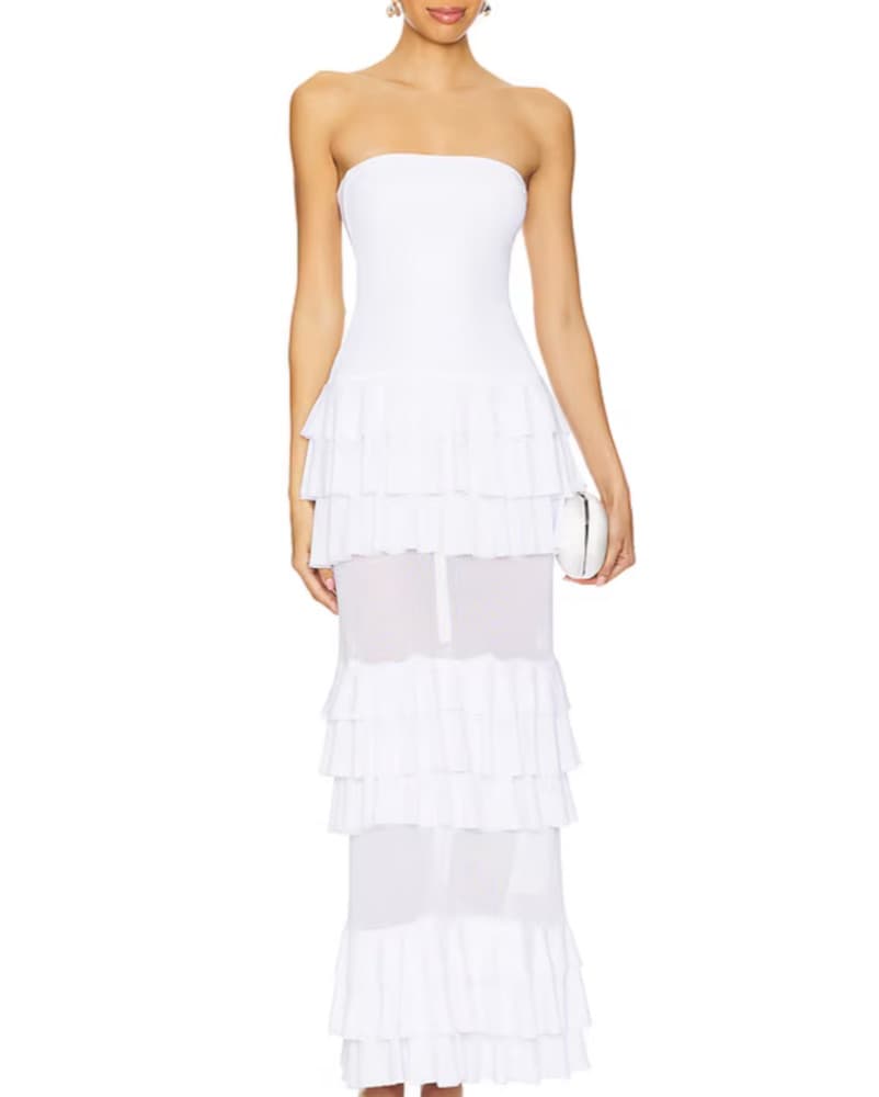 Superdown White Ruffled Maxi Dress - Image 1