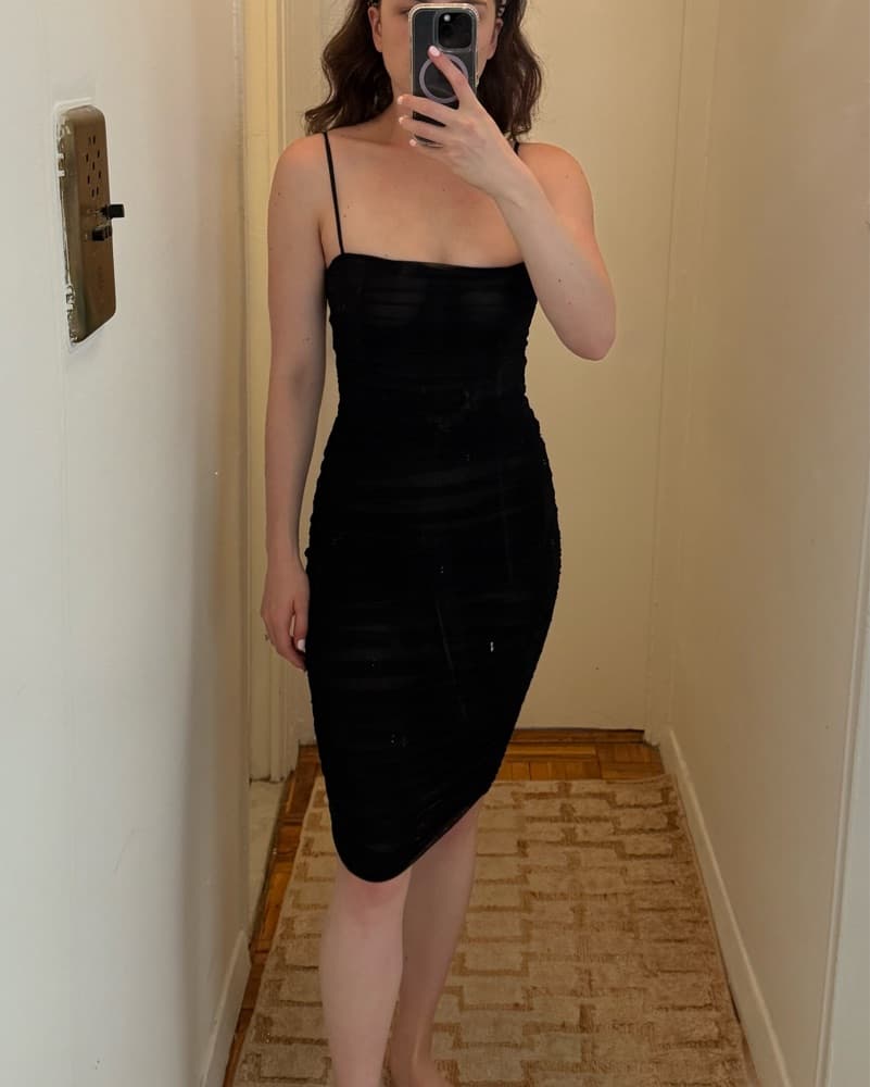 Rouched, sheer bodycon Midi Dress - Image 1