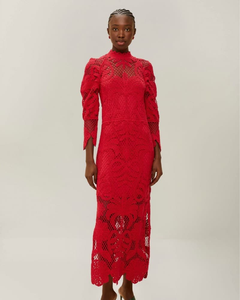 Farm Rio Red Lace Long Knit Dress - Image 1