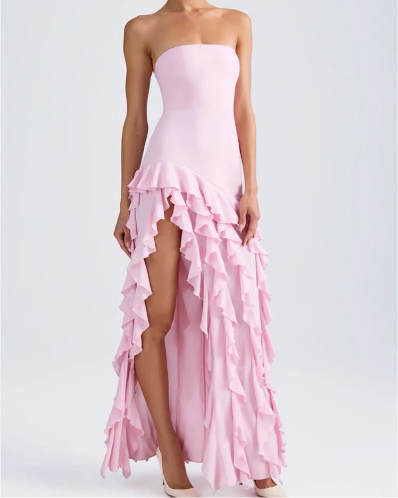 Strapless Ruffle Slit Dress - Image 3
