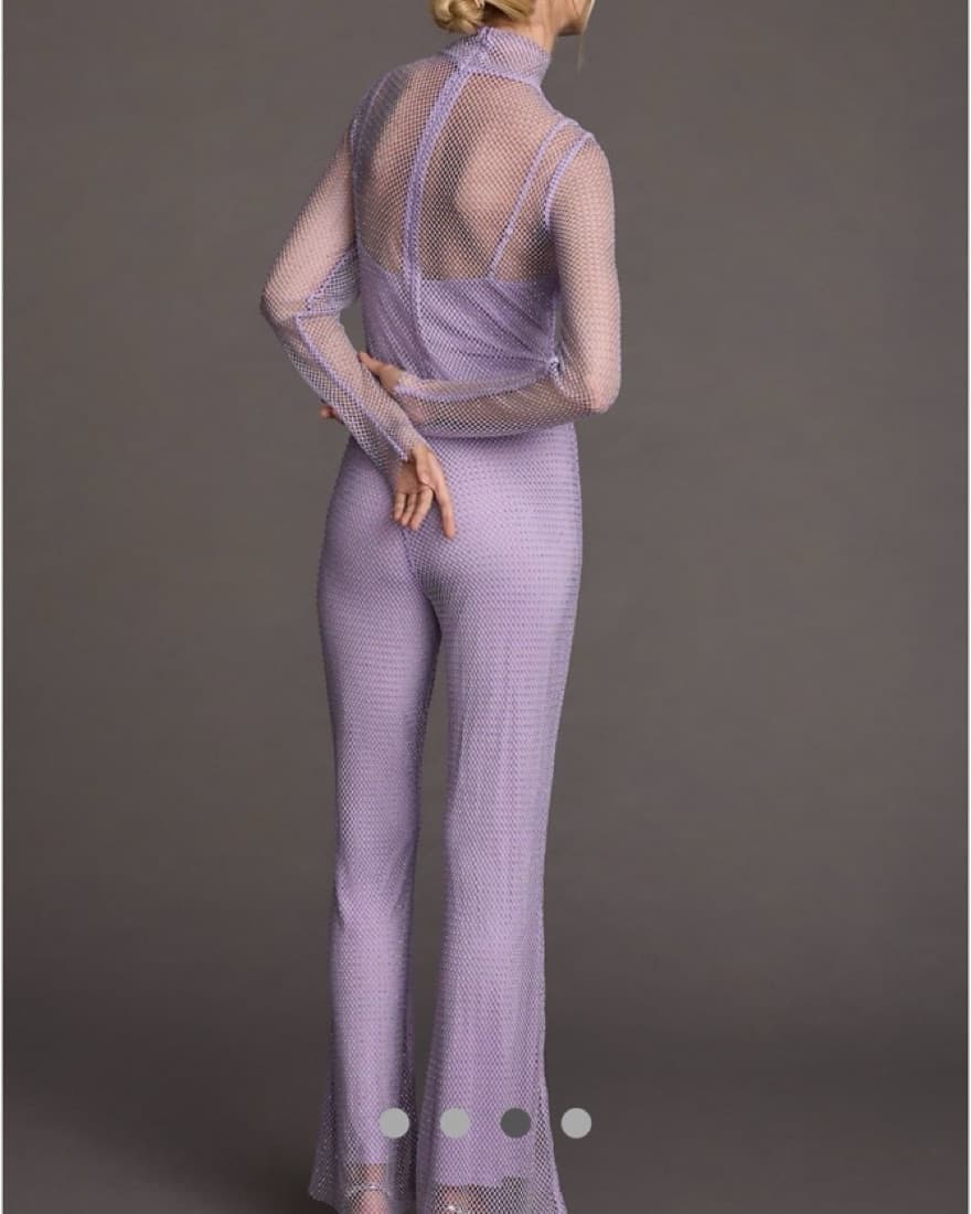 Lilac Fitted Rhinestone Mesh Jumpsuit - Image 3