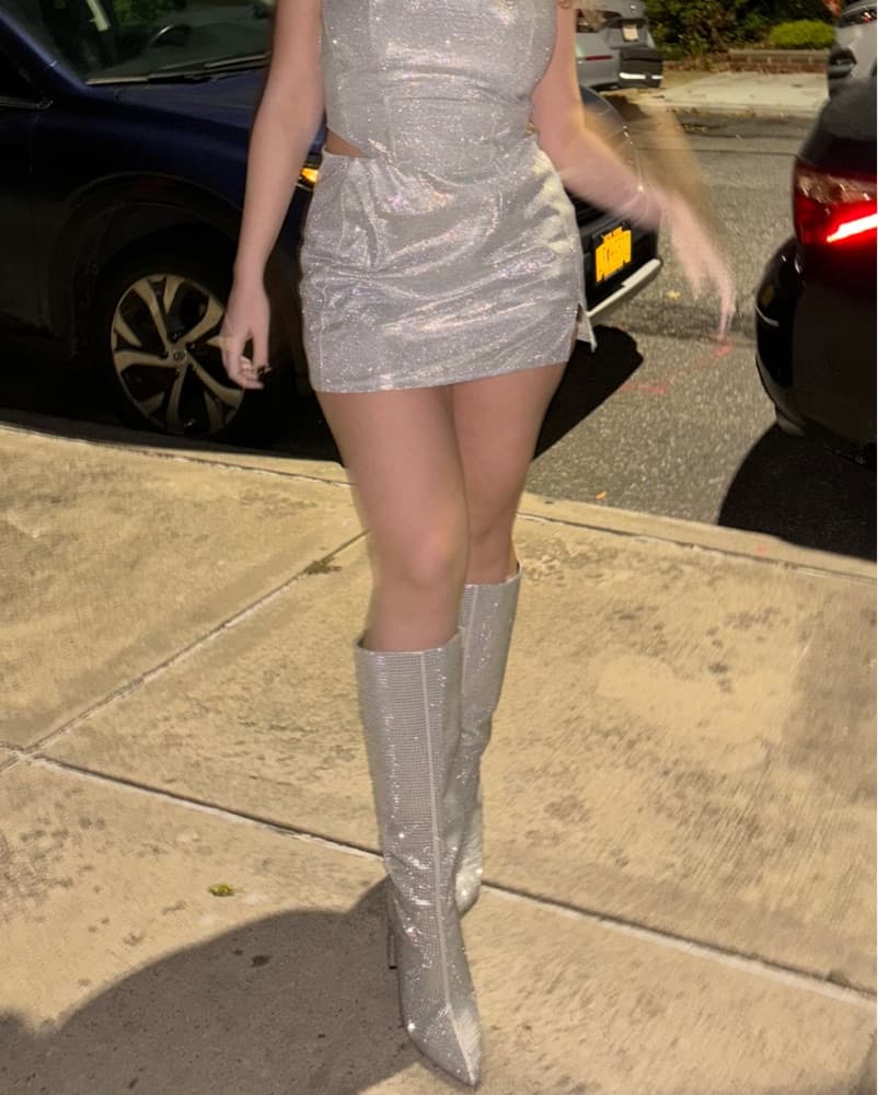 Silver Glitter Rhinestone Boots - Image 4