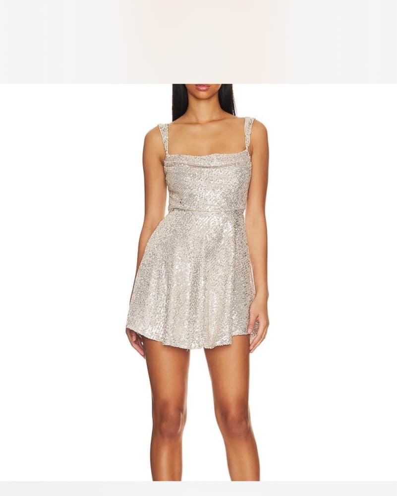 Love And Lemons Silver Sequin Dress - Image 4