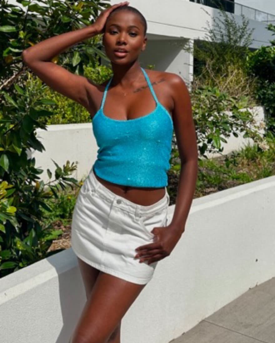 Glassons Knit Blue Sequin Halter Top - Image 1