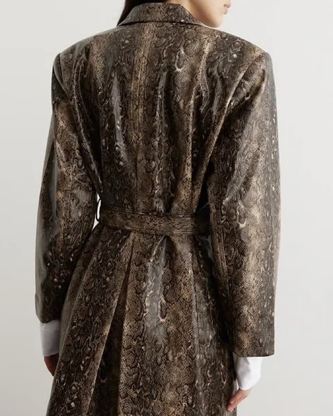 Ganni Snakeskin Belted Leather Coat - Image 3
