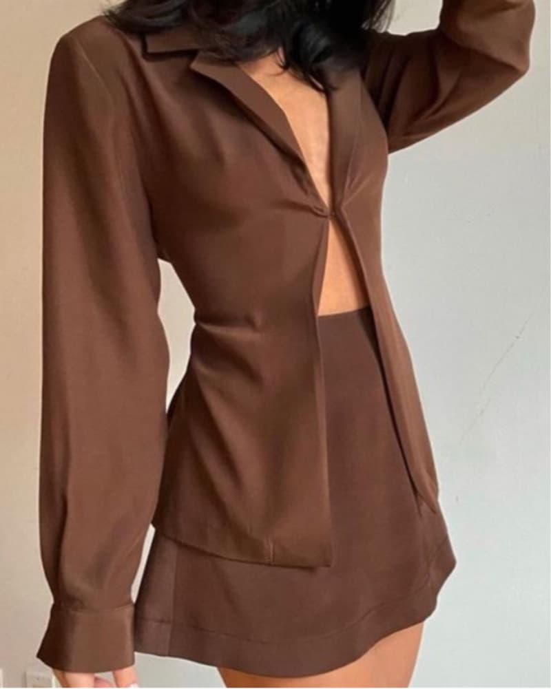 Mirror Palais Silk Brown Mini Skirt - Image 1