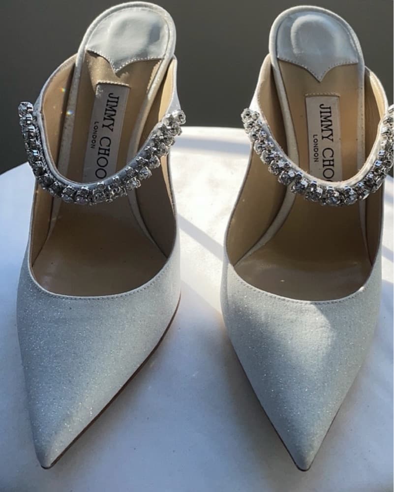 Jimmy Choo Heels Bing 100 Sparkle White - Image 2