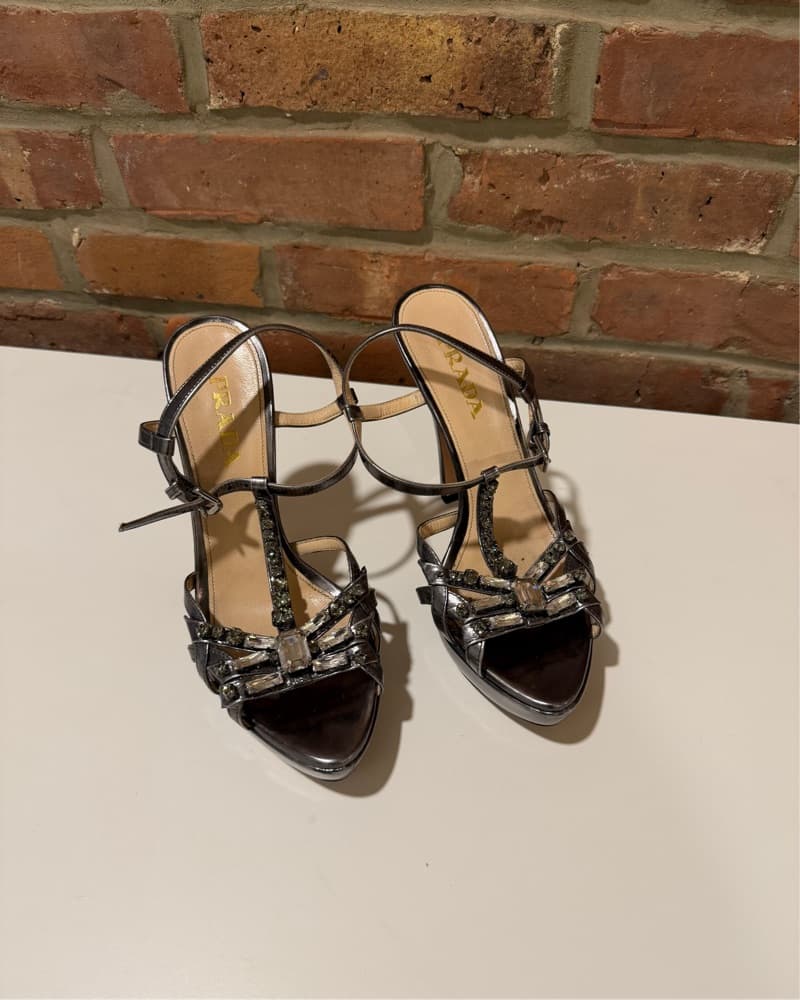 *VINTAGE* Prada Rhinestone Sandal Heels - Image 3