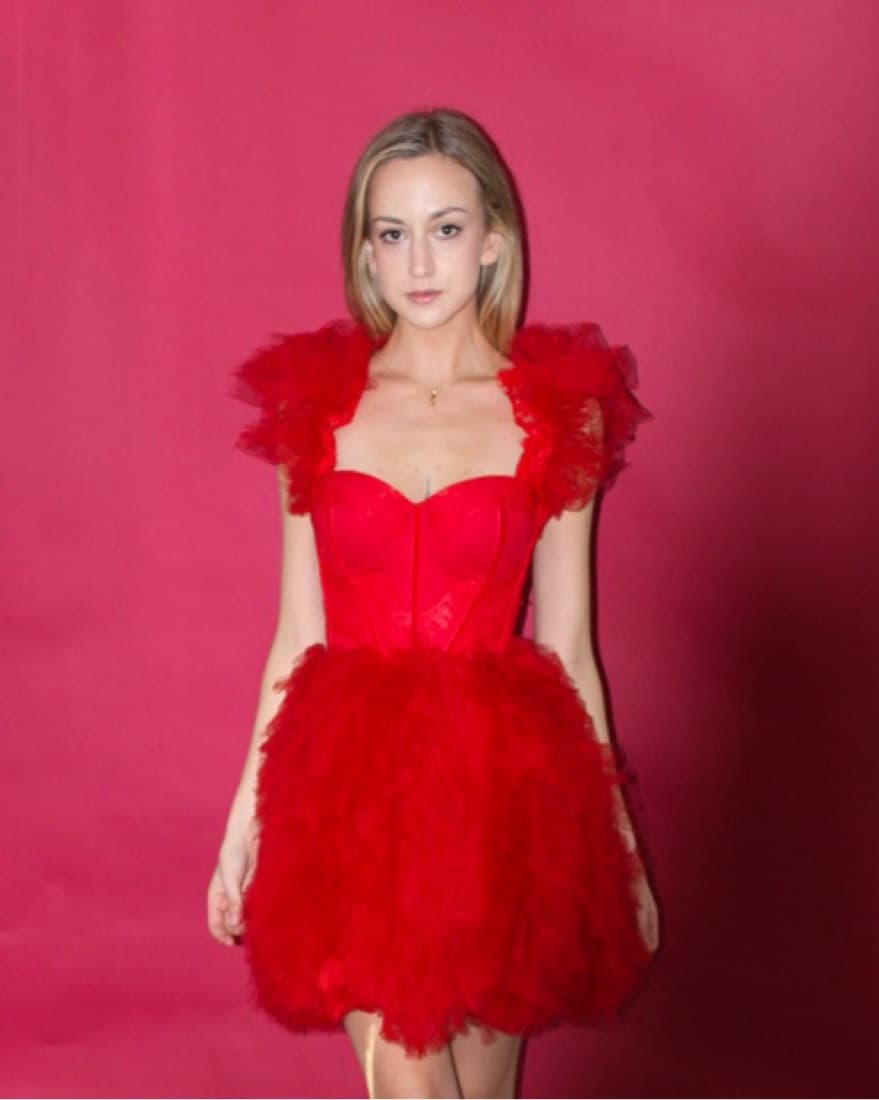 Scarlet Red Corset Tulle Dress - Image 1