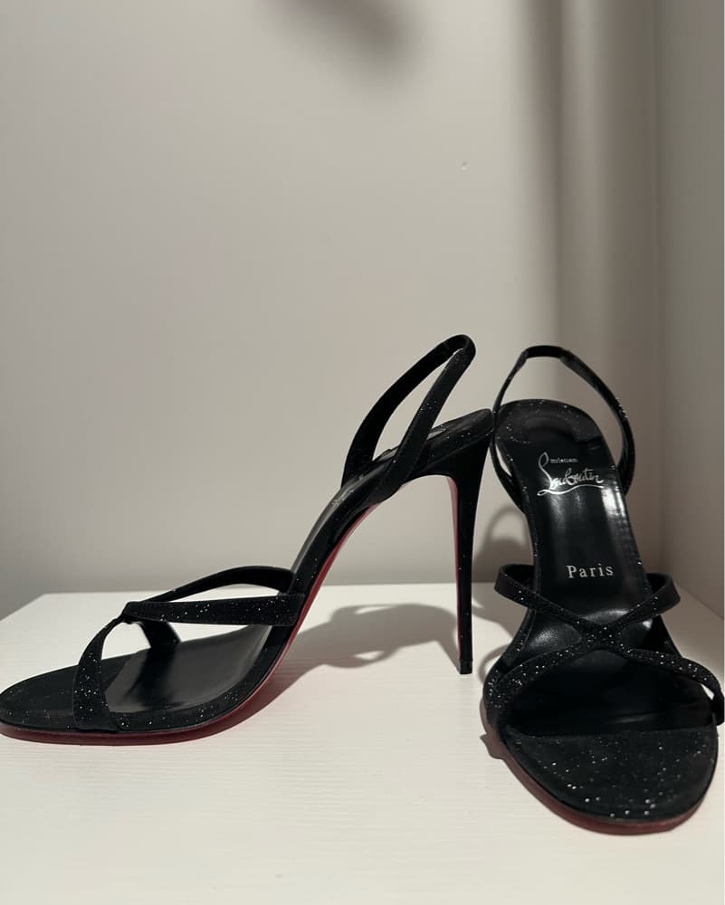 Louboutin Black Glitter Sandals - Image 2