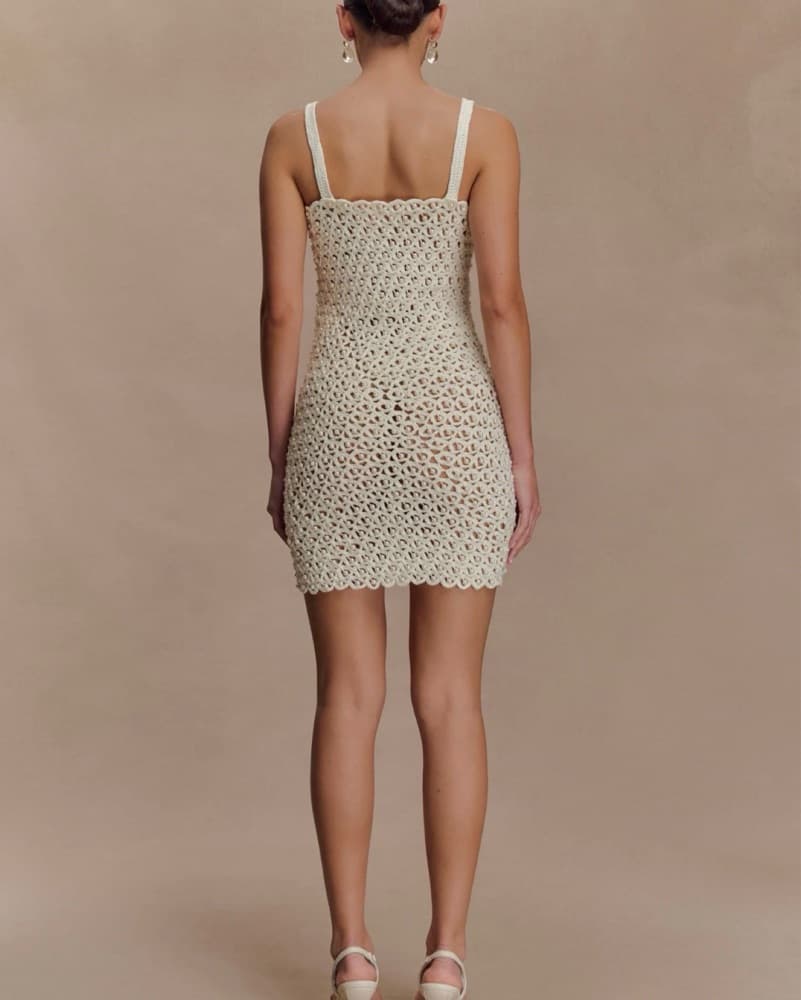Hand Crochet Pearl Mini Dress - Image 3
