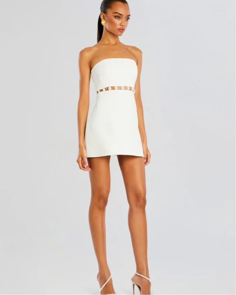 Cream Strapless Pearl Detail Mini Dress - Image 4