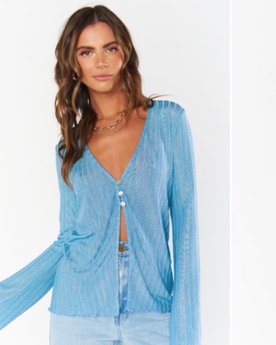 Blue Shimmer Long Sleeve Top - Image 1