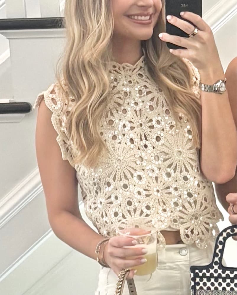 Maje Crochet And Sequin Top - Image 4
