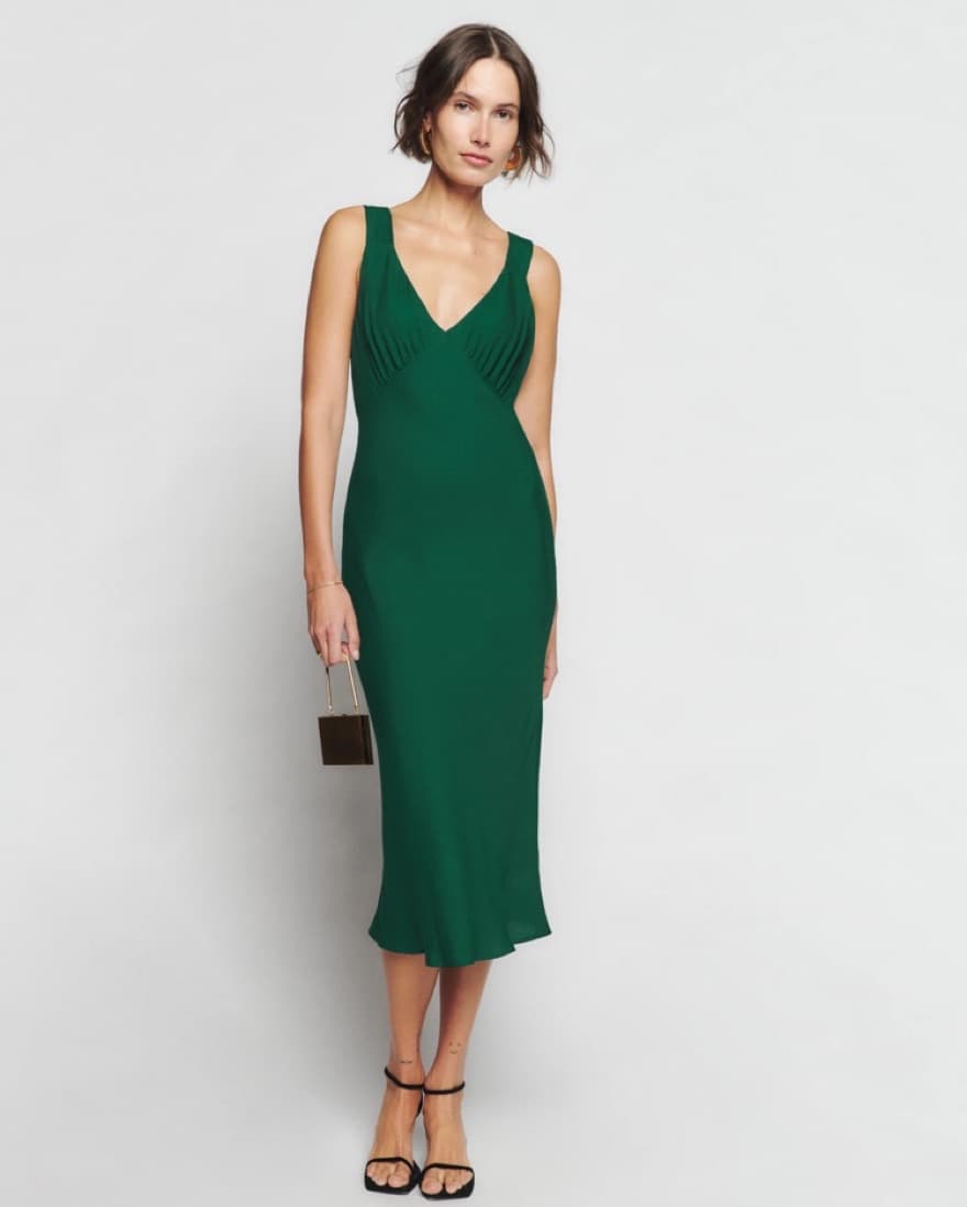 Emerald Green Reformation Midi Dress  - Image 1