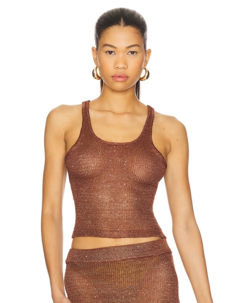 Miranda Knit Top In Chocolate Sequined - Image 1