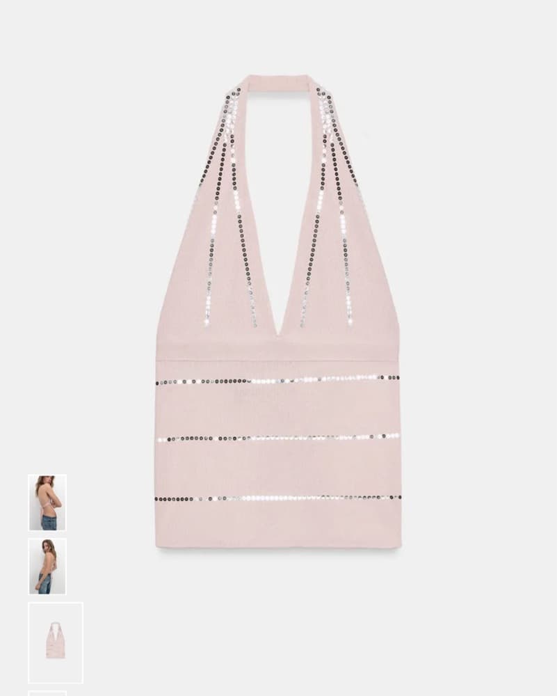 Baby Pink Sequin Halter Top  - Image 1