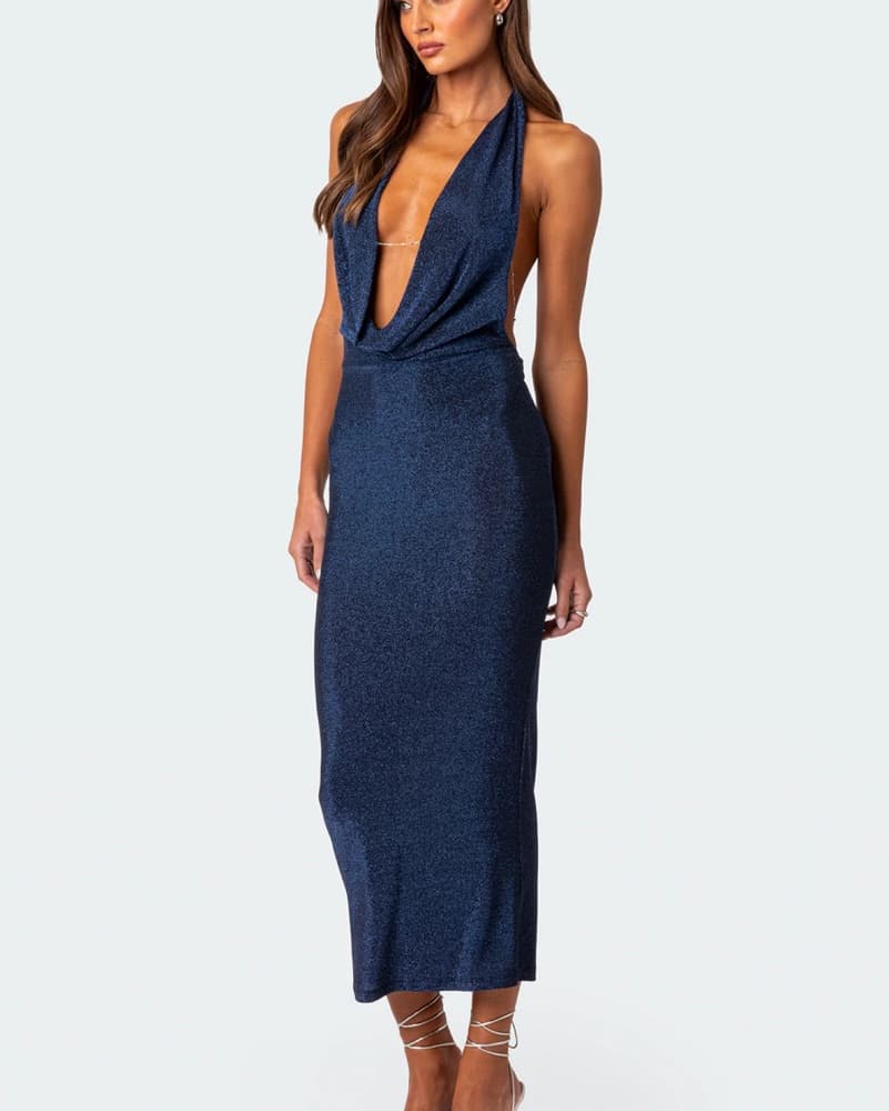 Edikted Blue Cowl Neck Maxi Dress - Image 2