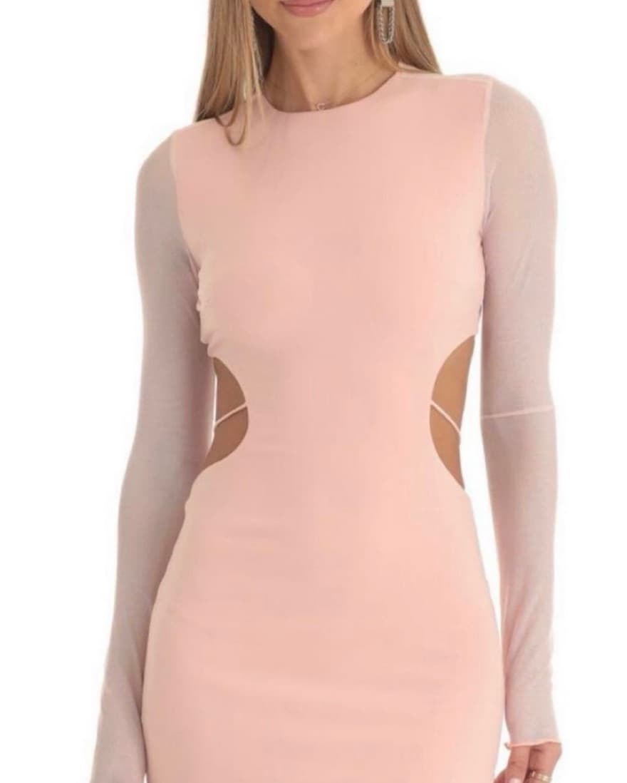 Long Sleeve Open Back Dress in Peach - Image 2