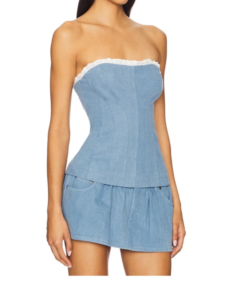 Blue Denim Strapless Mini Dress - Image 2
