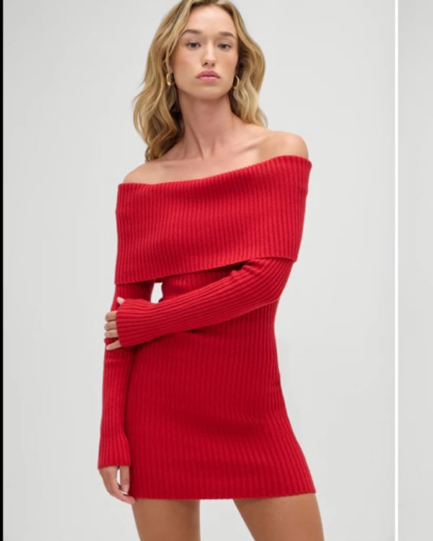 Red Frankie’s Bikinis Off Shoulder Dress - Image 1