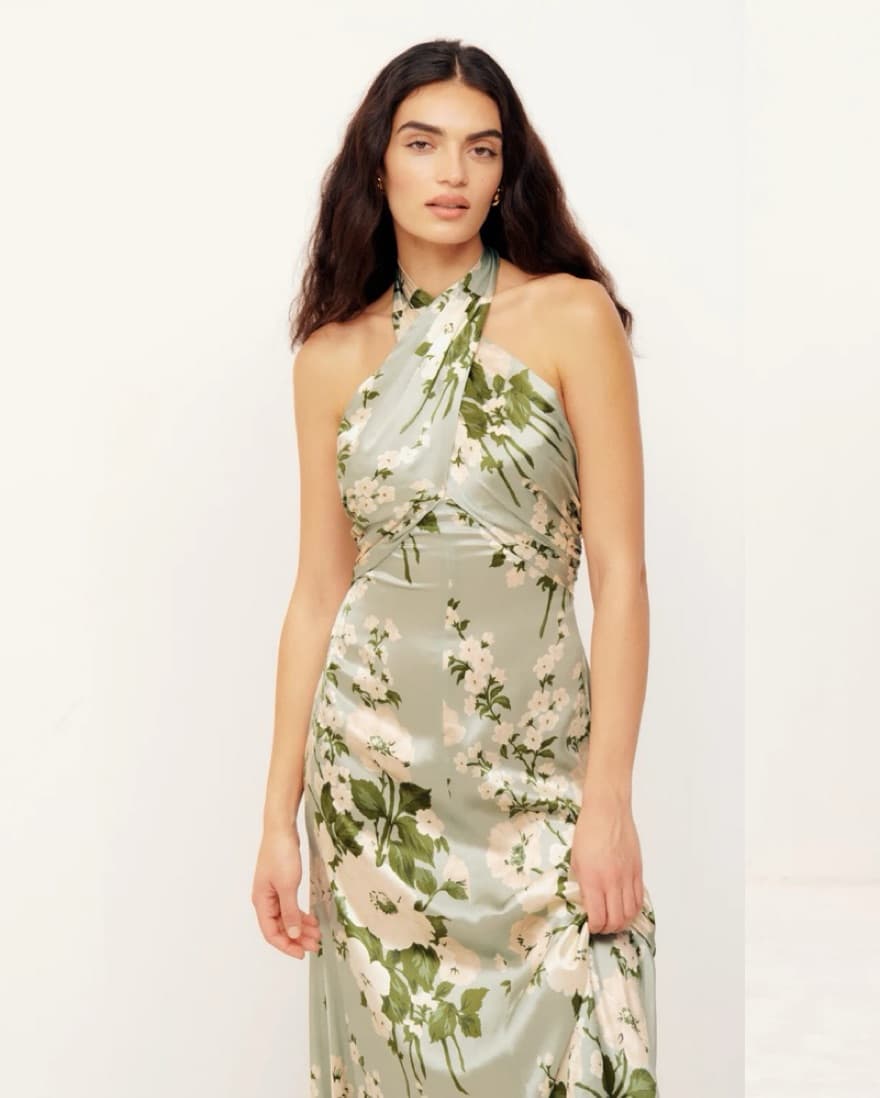 Reformation Veria Floral Green Dress - Image 3
