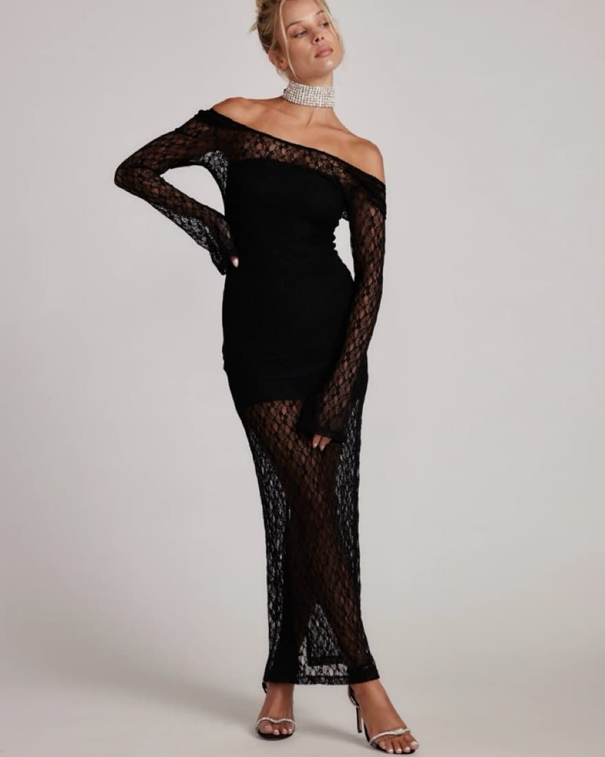 12th Tribe Jules Black Lace Maxi Dress - Image 1