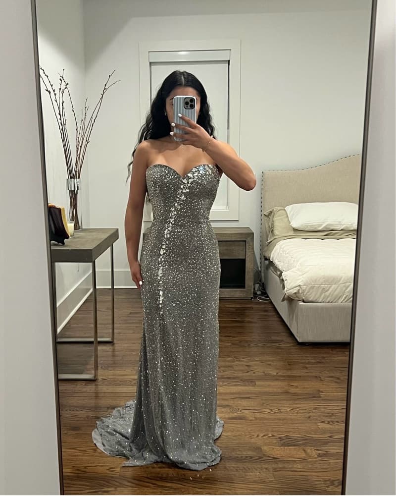 Sherri Hill Silver Sequin Dress  - Image 1