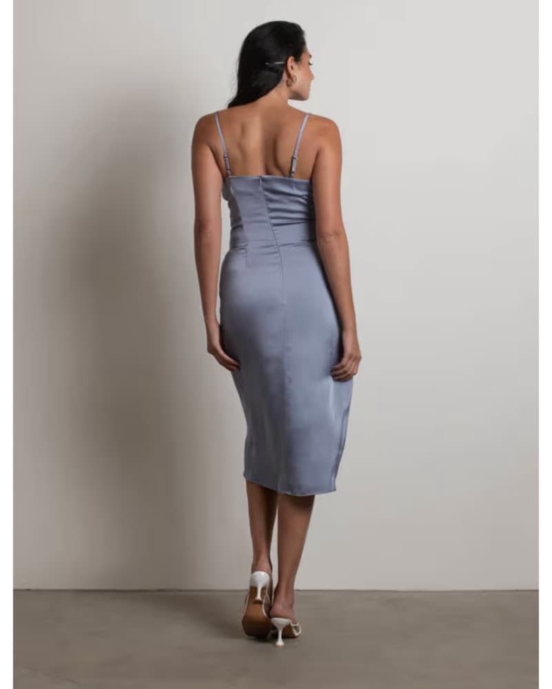 Elegant Grey/Slate Satin Midi Dress - Image 2