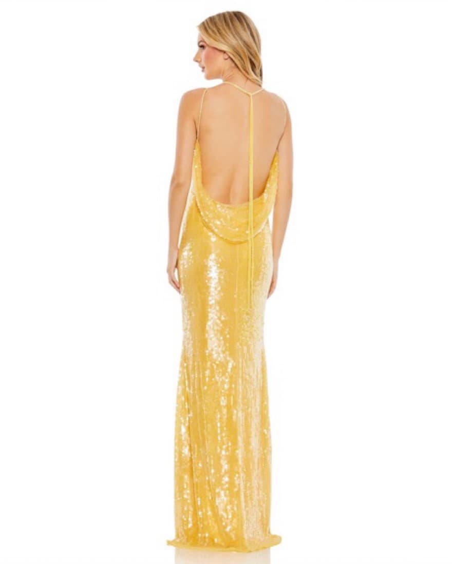 Sequined High Neck Strappy Low Back Gown - Image 2