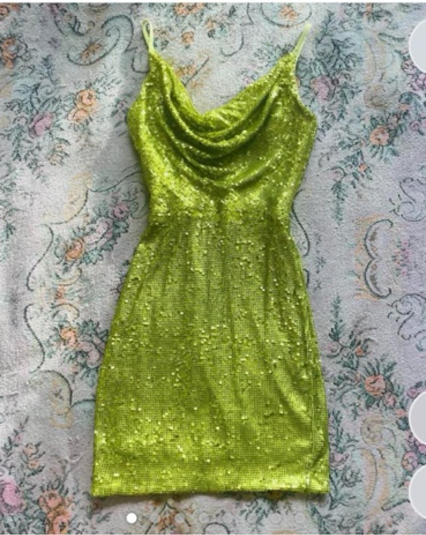 Green Cowl Neck Sequin Mini Dress - Image 1