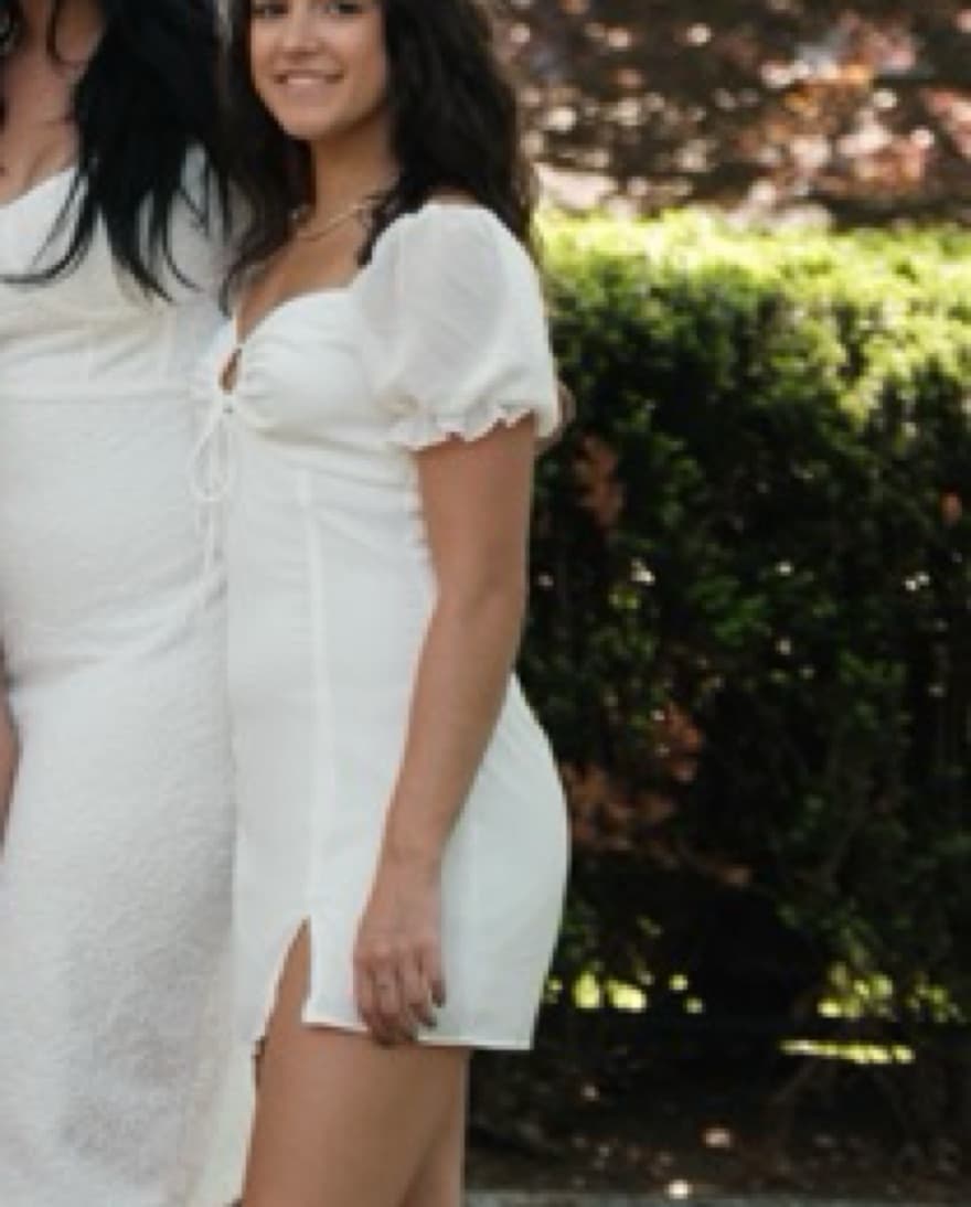 White Puff Sleeve Dress With Keyhole - Image 3