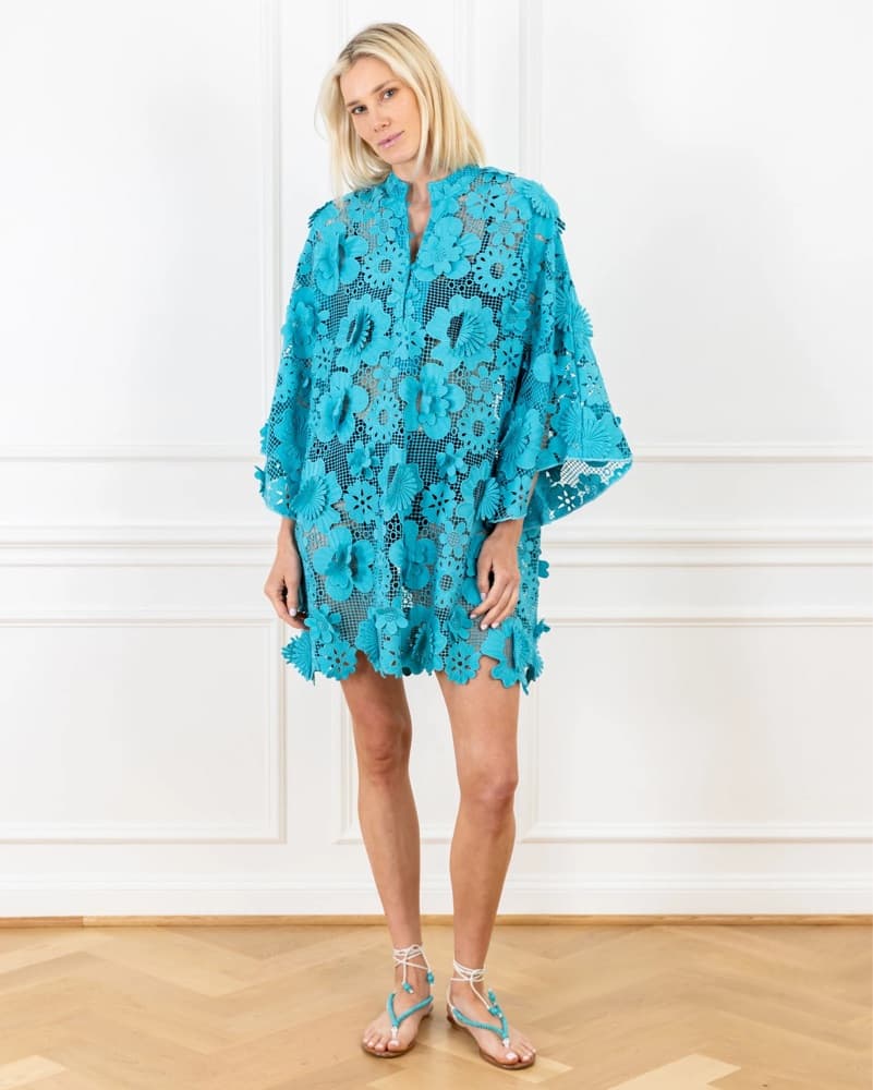 Aqua 60s Lace Mini Kaftan - Image 1
