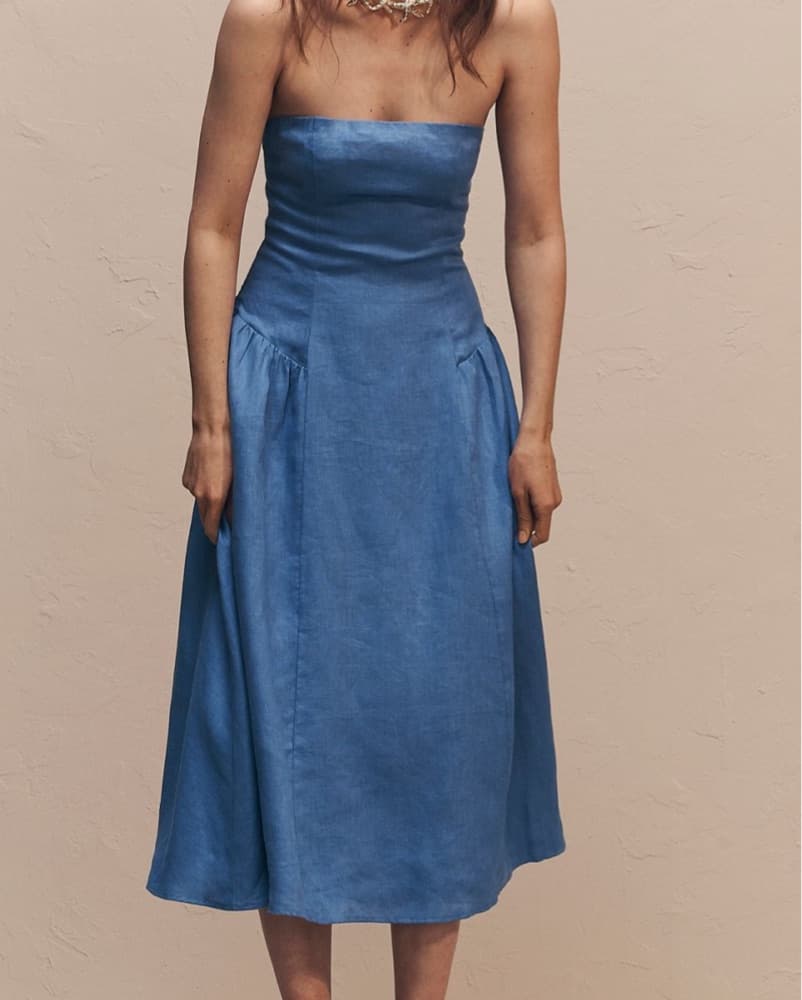 Strapless Linen Midi Dress - Image 2