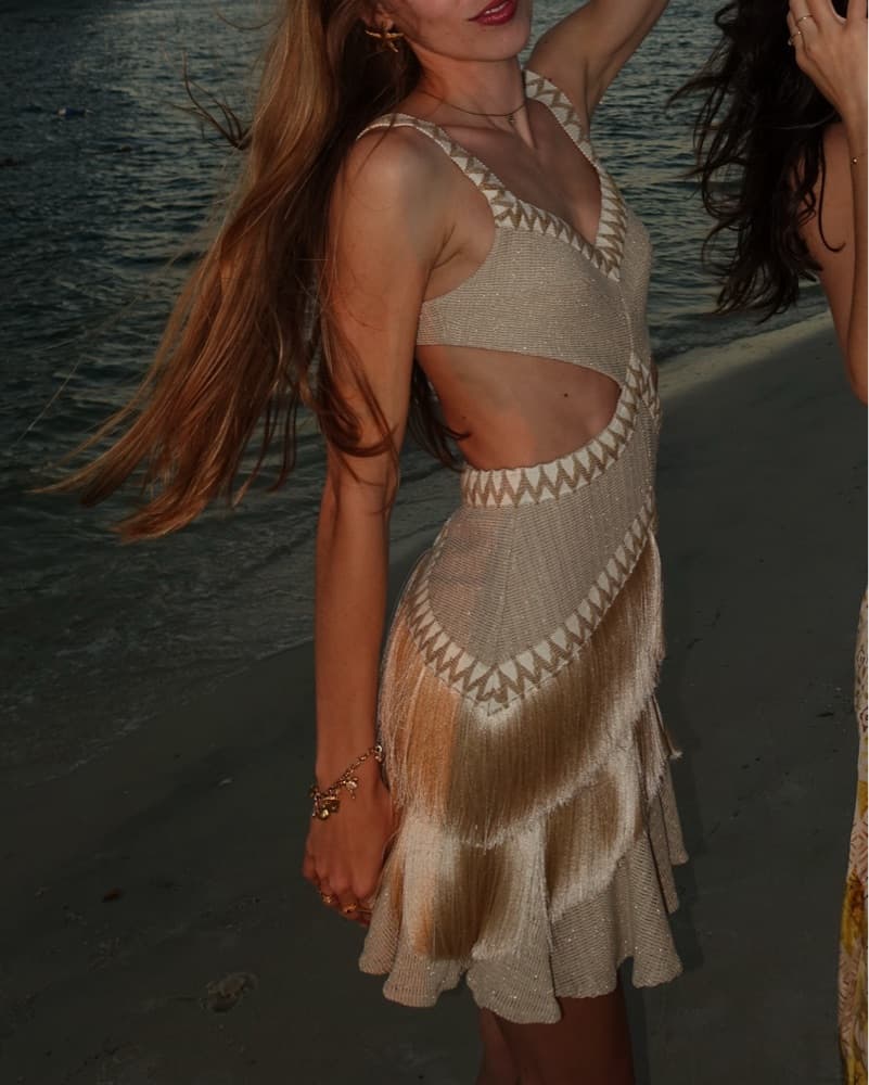 PatBO Metallic Knit Fringe Mini Dress - Image 5