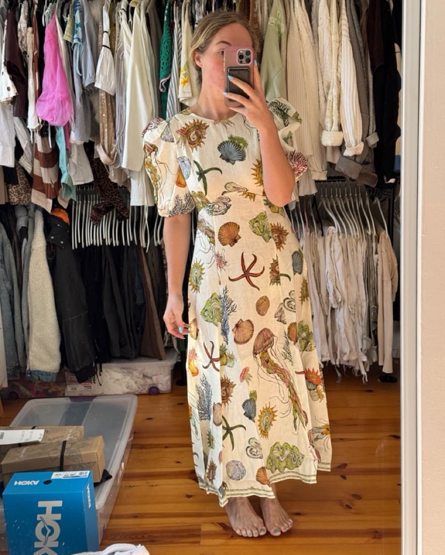 ALÉMAIS SeaShort-Sleeve Linen Midi Dress - Image 2