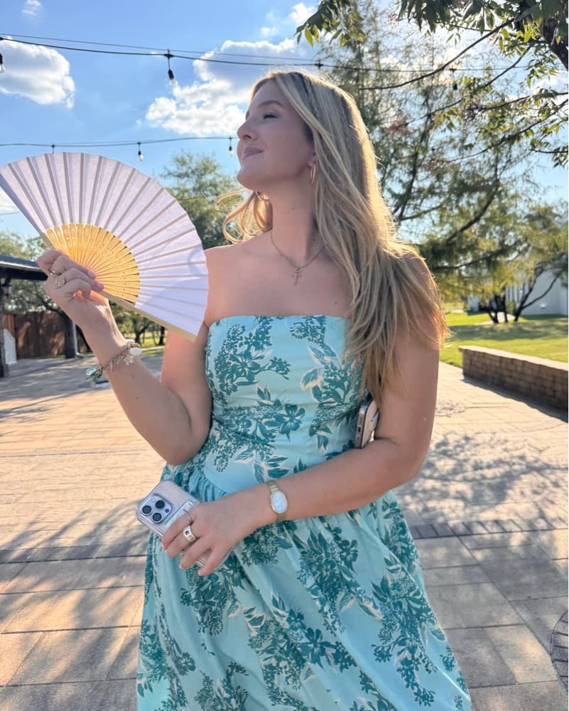 Blue/Green Drop Waist Floral Midi Dress - Image 4